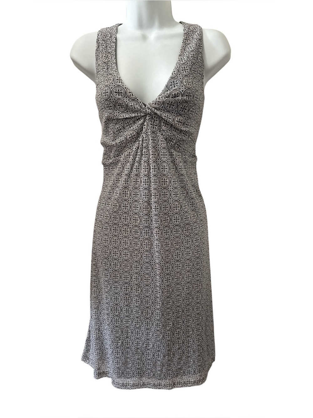 Esprit Sleeveless Twist-Front Patterned Knit Dress - Taupe/Black